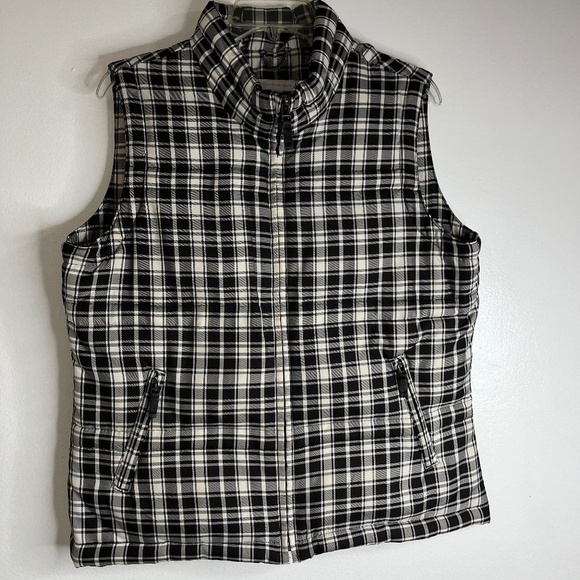 Charter Club Jackets & Blazers - Charter Club Womens Puffer Vest Black Cream Sleeveless Pockets Full Zip Closure
